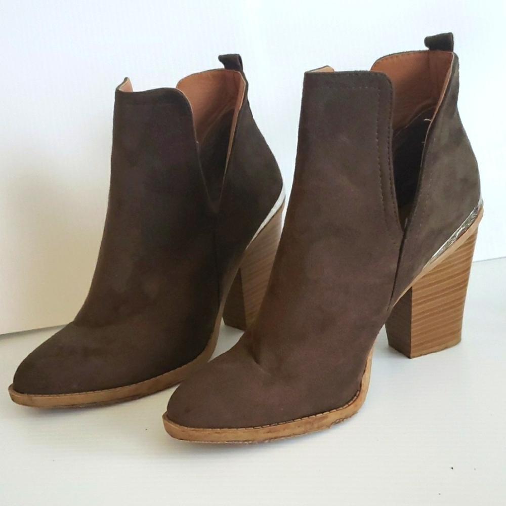 Charlotte Russe Brown Ankle Booties with Stacked Heel